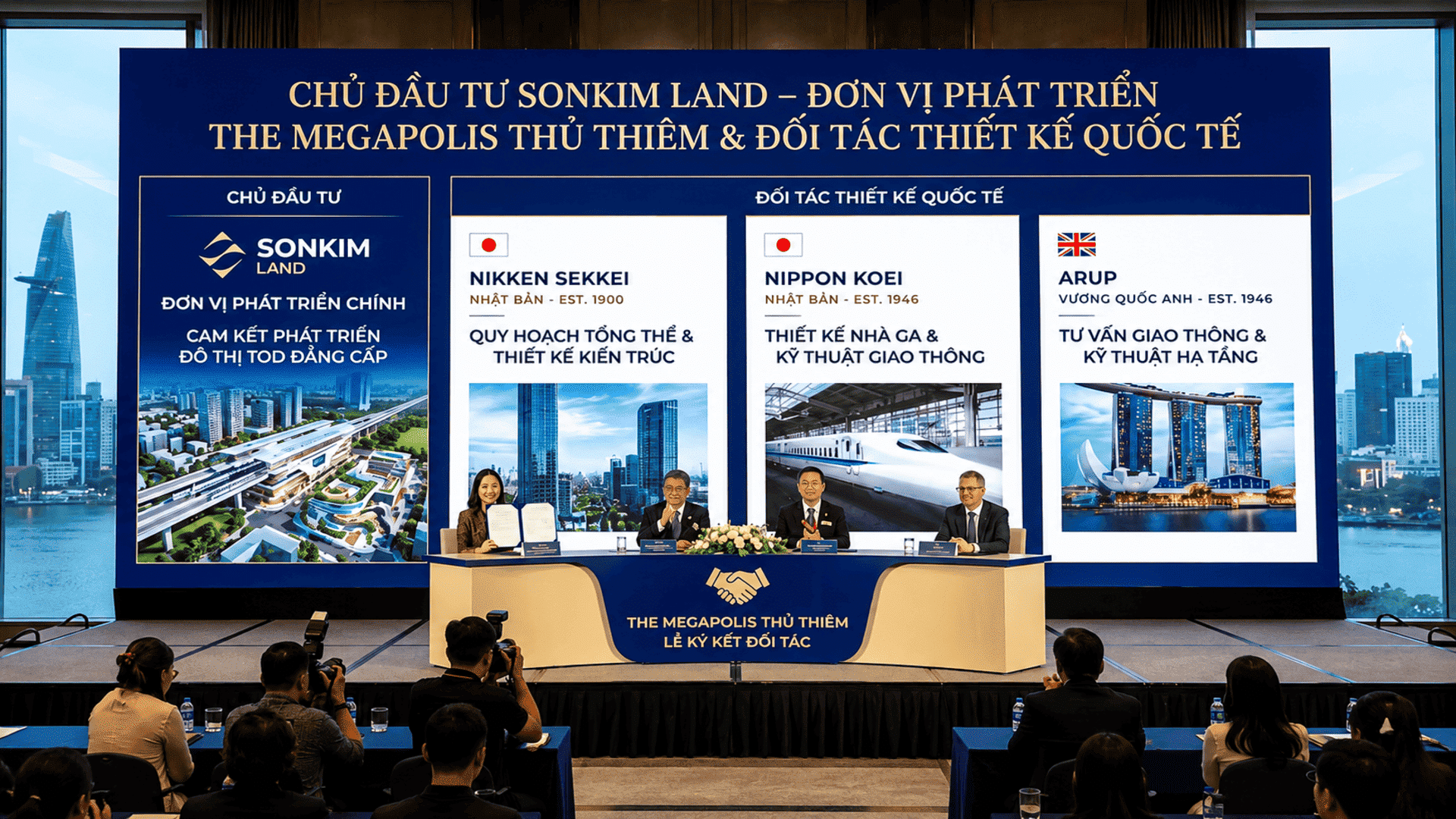 Lễ ký kết hợp tác chiến lược giữa chủ đầu tư và các đối tác toàn cầu đánh dấu cột mốc quan trọng, đặt nền móng vững chắc cho sự phát triển của siêu đô thị phức hợp Megapolis Thủ Thiêm.