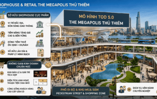 Shophouse tại Megapolis Thủ Thiêm gây ấn tượng mạnh mẽ nhờ thiết kế hiện đại, sang trọng kết hợp hài hòa với không gian xanh mát, mang lại trải nghiệm kinh doanh và mua sắm lý tưởng.